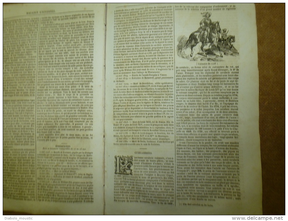 8 Mai 1834 MAGASIN UNIVERSEL :Douanes De LONDRES;Quakers; Culte De JAGGANTHA à Porée ; Le Grand-Châtelet; Cuirassiers - 1800 - 1849