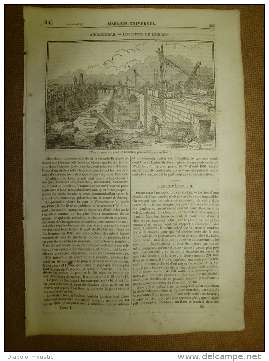 22 Mai 1834 MAGASIN UNIVERSEL :Les Ponts De LONDRES; Comètes; Eglise De Saint-Maclou à ROUEN; Benvenuto Cellini - 1800 - 1849