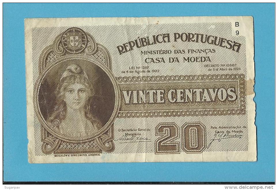 CÉDULA De 20 CENTAVOS - SÉRIE B 9 - Pick 102 - CASA DA MOEDA - PORTUGAL - EMERGENCY PAPER MONEY - NOTGELD - Portugal