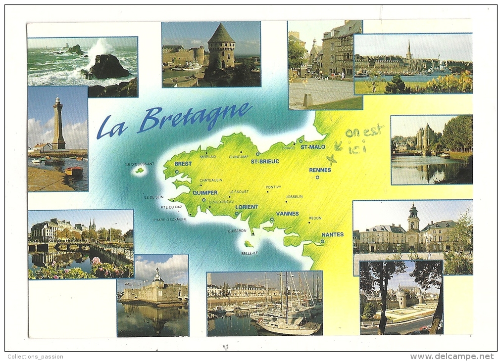 Cp, Carte Géographique, La Bretagne, Voyagée 2001 - Landkarten