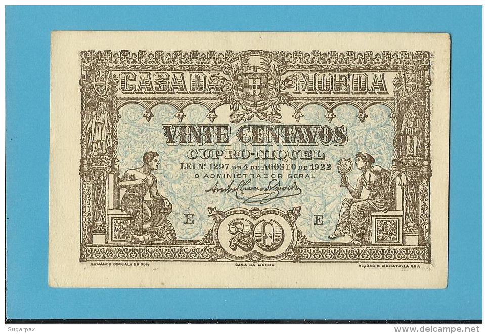 CÉDULA De 20 CENTAVOS - SÉRIE E - UNC. - Pick 100 - CASA DA MOEDA - PORTUGAL - EMERGENCY PAPER MONEY - NOTGELD - Portugal
