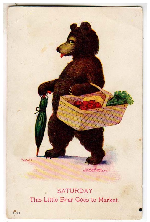 Saturday Bear, Basket Of Food, By Wall - Bears
