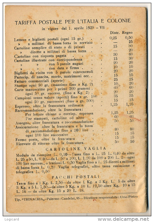 CALENDARIO PROFETICO DI BARBA BIANCA CON FIERE DI SICILIA A CURA DI FR BERNARDO DI TERMINI IMERESE 1940 - Formato Piccolo : 1921-40