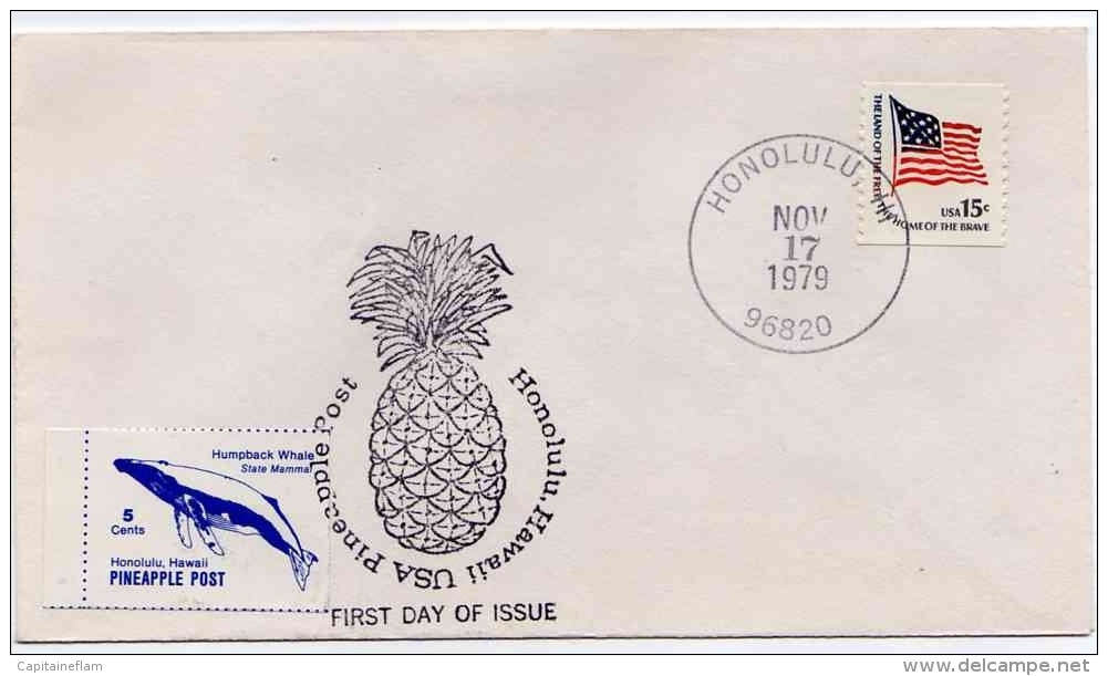 WHALE Baleine Wal Postmark Cancellation Honolulu Nov. 17 1979 Stamp Of The Local Post Pineapple Post - Baleines