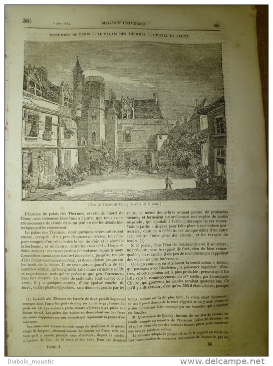 5 Juin 1834 MAGASIN UNIVERSEL : Le Palais Des THERMES ; Jane Grey Décapitée à La Hache;FIESOLE (Italie); NIL Inondations - 1800 - 1849