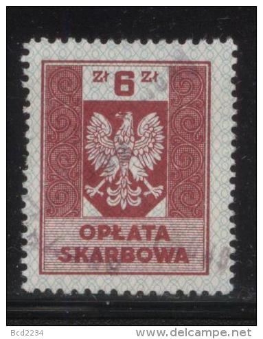 POLAND GENERAL DUTY REVENUE (OPLATA SKARBOWA) 1953 ENGRAVED EAGLE ON SHIELD WITHOUT IMPRINT 6ZL CARMINE USED BF#171 - Fiscaux