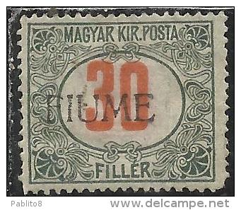 FIUME 1918 1919 SEGNATASSE TAXES TASSE POSTAGE DUE 30 F. MH BEN CENTRATO - Fiume