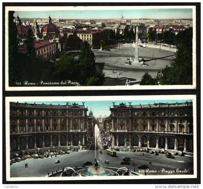 ROMA - 1957 - AUTO E AUTOBUS - PINCIO E PIAZZA ESEDRA - FORMATO LUNGO - (VIAGGIATE IN OTTIMO STATO) - - Viste Panoramiche, Panorama