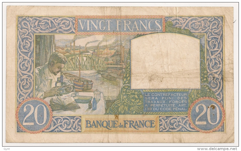 20 FRANCS SCIENCE ET TRAVAIL  8.5.1941 - 20 F 1939-1942 ''Science Et Travail''