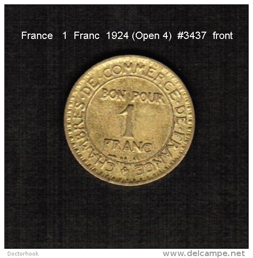 FRANCE    1  FRANC   1924  (OPEN 4)  (KM # 876) - Other & Unclassified