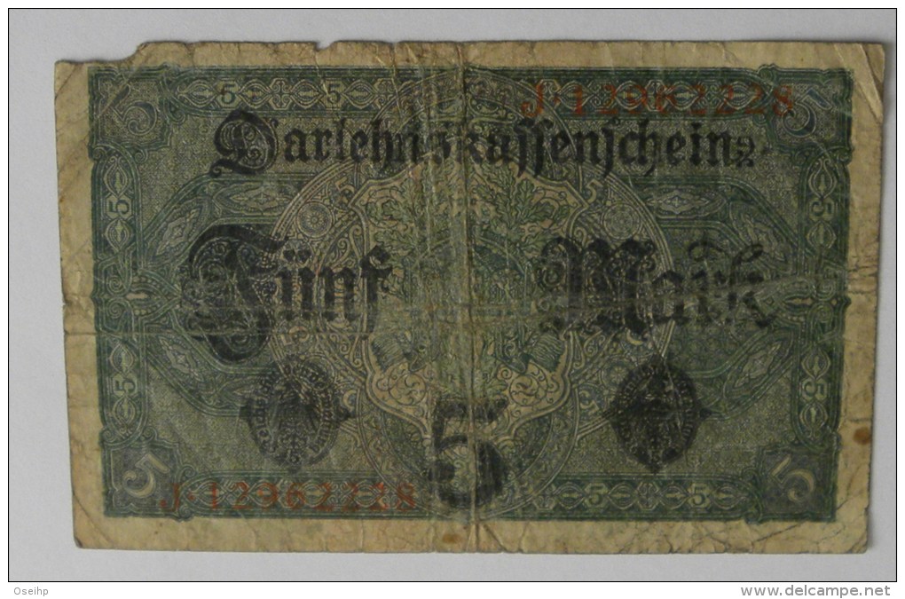 Billet  5 Fünf Mark 1 August 1917 Reichstchuldenvermaltung - Darlehnskttentchein - 5 Mark