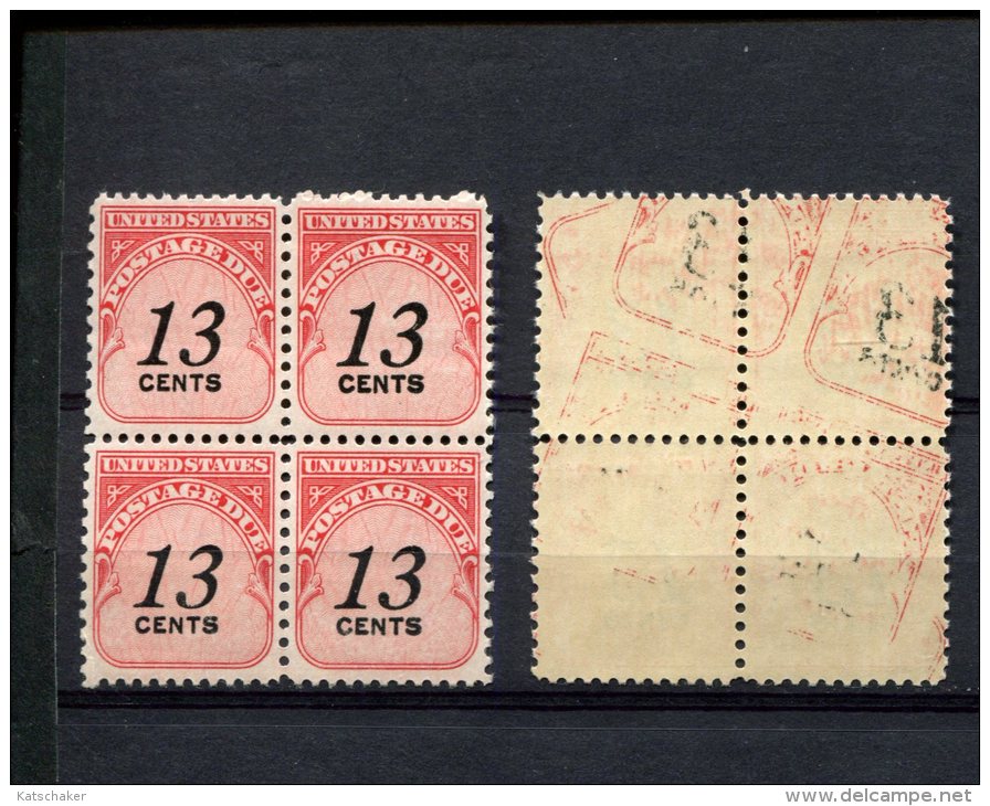 239311585 USA POSTFRIS MINT NEVER HINGED POSTFRISCH EINWANDFREI    SCOTT J103 BLOK OF 4 WITH PRINT TRACES ON GUMSIDE - Taxe Sur Le Port