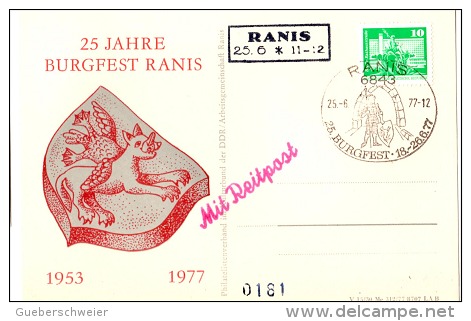 PHIL-L6 - ALLEMAGNE ORIENTALE Acheminement Du Courrier Par Messager à Cheval Burgfest RANIS Lettre + Carte - Poste