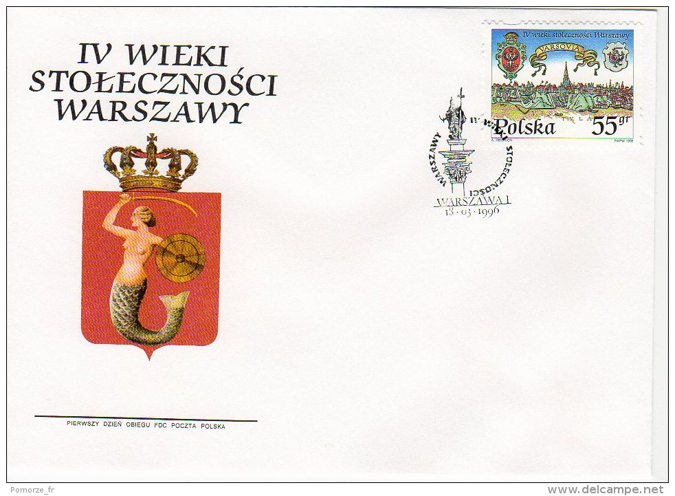 Pologne 1996 FDC Michel N° 3581  - Y N° 3370 400 Ans Varsovie Comme Capitale Siréne - FDC