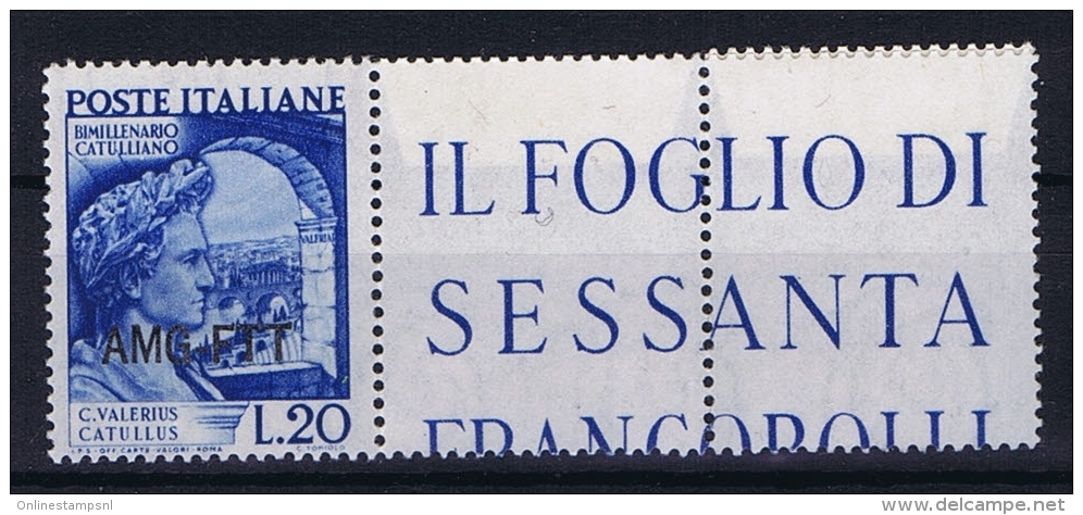 Italy  AMG FTT, Sa 55, Mi 78 MNH/**, Hinged At Label, Signiert / Signed / Approvato Müller &ndash; Basel - Neufs