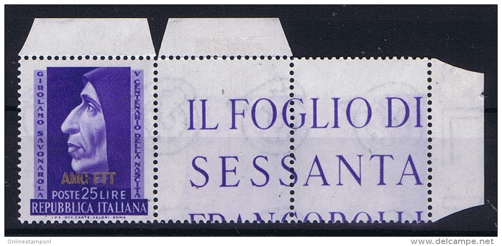 Italy  AMG FTT,Sa 154, Mi 185, MNH/** Signiert / Signed / Approvato Müller &ndash; Basel Hinged At Label - Nuovi