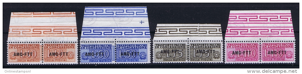 Italy  AMG FTT,Sa Pacchi In Concessione 1-4 MNH/**, Signed/signiert/ Approvato Müller Basel, Hinged At Border - Neufs