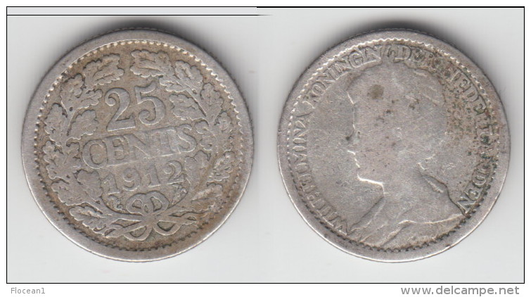 **** PAYS-BAS - NETHERLANDS - 25 CENTS 1912 WILHELMINA I - ARGENT - SILVER **** EN ACHAT IMMEDIAT - 25 Centavos