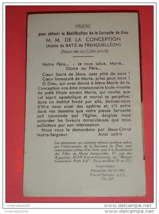 Venerabile MARIA Della CONCEZIONE Adele De Batz Trenquelléon,Nérac,Agen - FRANCIA Fondatrice - Vecchio Santino  Francese - Santini