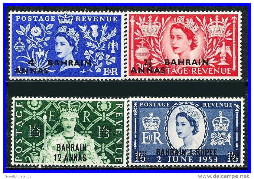 BAHRAIN 1953 SC# 92-95 QEII CORONATION ISSUE VF LH CV$16.25 - Bahrein (...-1965)