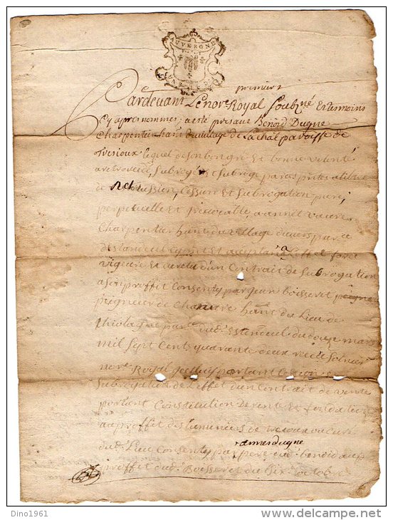 VP838 - TREZIOUX 1742 - Acte Contrat Entre Mrs .B. DUGNE Charpentier Et J. BOISSERET Peigneur De Chanvre - Seals Of Generality