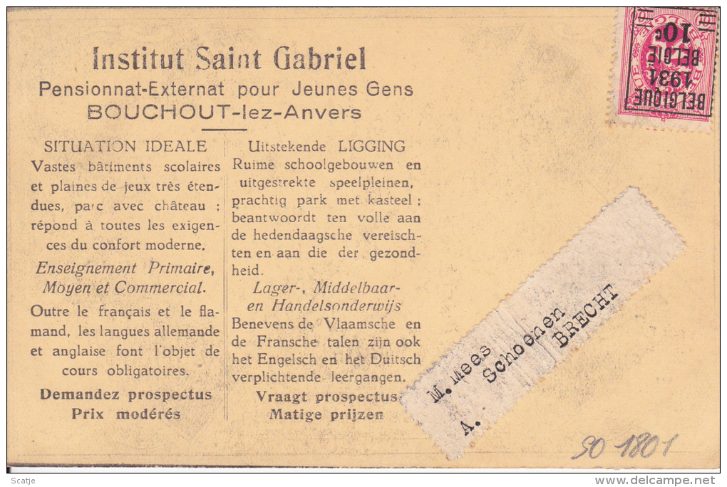 Bouchout-Lez-Anvers.  -  Institut  St - Gabriel -  Reklamekaart! - Boechout