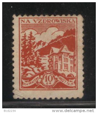 POLAND 1930S FUND RAISING LABEL MOUNTAIN HEALTH RESORT SPA FOR POST & TELECOMMS WORKERS 10GR RED USED - Vignette