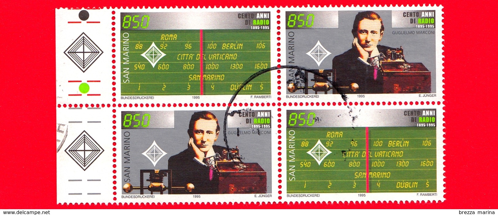 SAN MARINO - Usato - 1995 - Quartina -  Centenario Della Radio - 5ª Emissione - 850 L. • Ritratto Di Guglielmo Marconi - Gebraucht