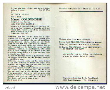 Souvenir Mortuaire CORDONNIER, Marcel (1911-1978) Geboren Te SINT-DENIJS-BOEKEL Overleden Te HOREBEKE Oudstrijder 40/45 - Albumes & Catálogos