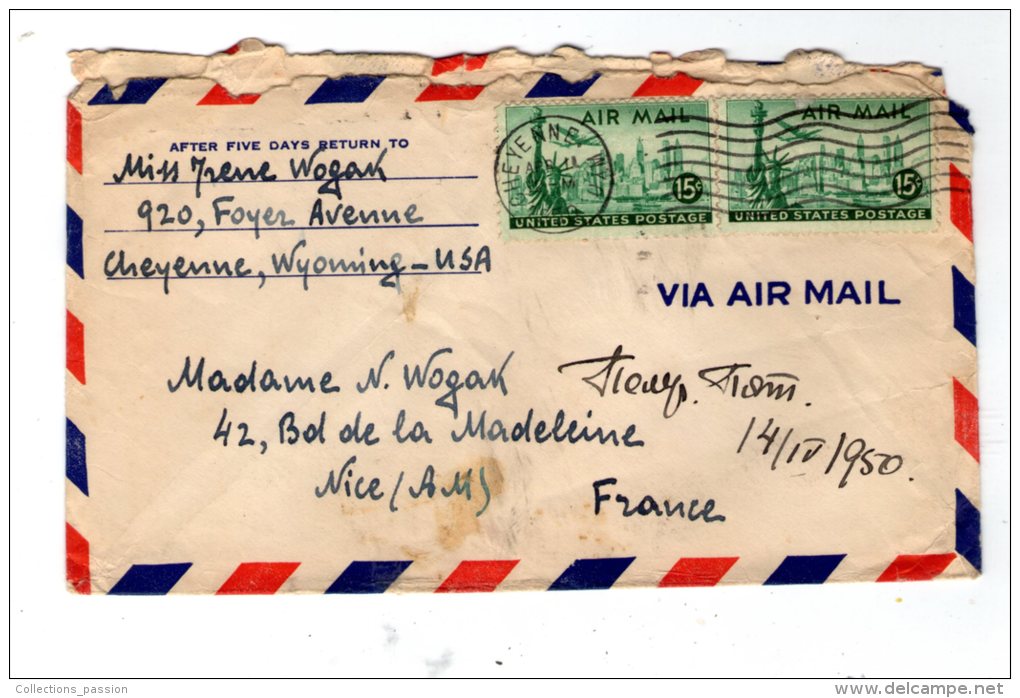 Lettre , ETATS UNIS , CHEYENNE , WYO. , 1950 - Otros & Sin Clasificación