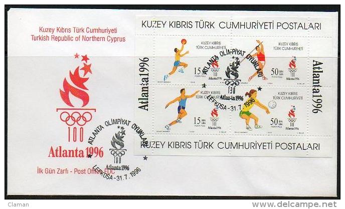 Northern Cyprus (Turkish) - 1996 FDC - Olympics/Sport-Jeux Olympiques "Atlanta '96" - Oblitérés
