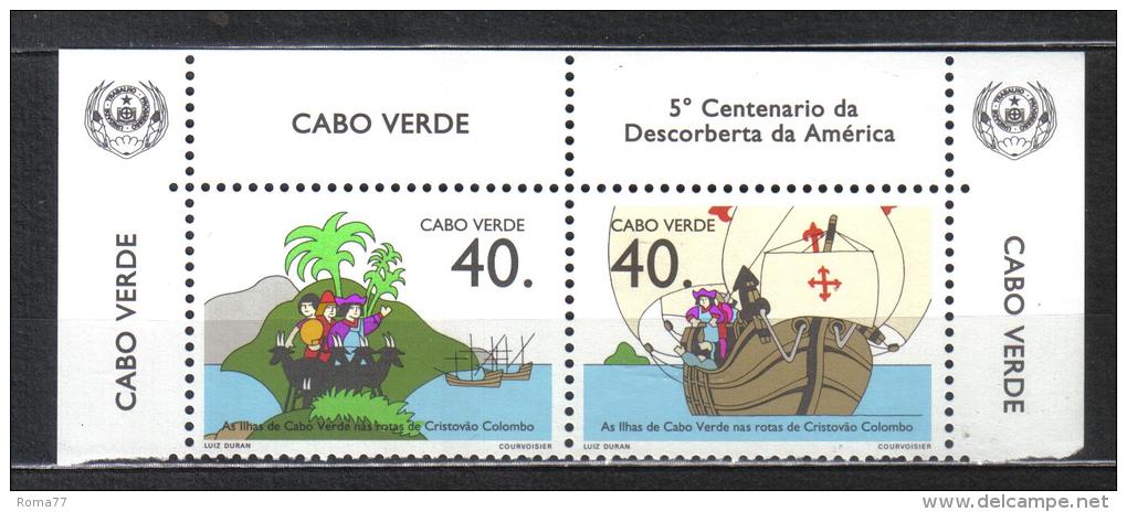 CC - CABO VERDE Columbus , Serie N. 613/614 + BF ***  MNH . COLOMBO E AMERICA - Christopher Columbus