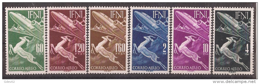 IF89SCSF-L4423PC-TANOTROS.Marrucos. Maroc .Marocco, IFNI  ESPAÑOL.Fauna,Gacela Y Avion.1953.(Ed  89/94**) Sin Charnela. - Otros & Sin Clasificación