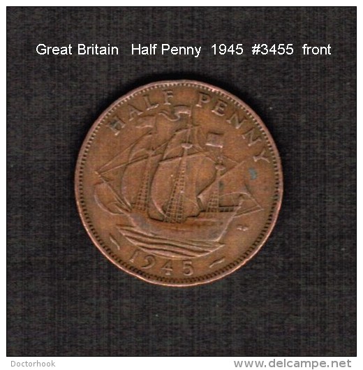 GREAT BRITAIN    1/2  PENNY   1945  (KM # 844) - C. 1/2 Penny