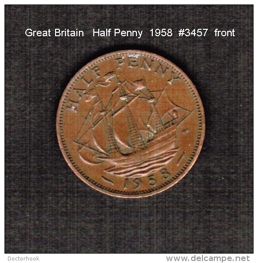 GREAT BRITAIN    1/2  PENNY   1958  (KM # 896) - C. 1/2 Penny