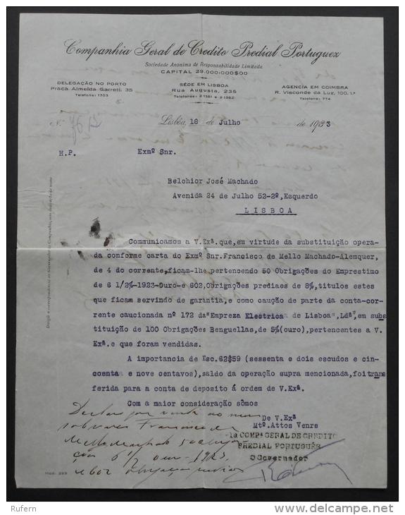 CARTA E EXTRATO DE CONTA DO CREDITO PREDIAL PORTUGUÊS - 18-07-1933  - 2 Image  -    (Nº04162) - Portugal