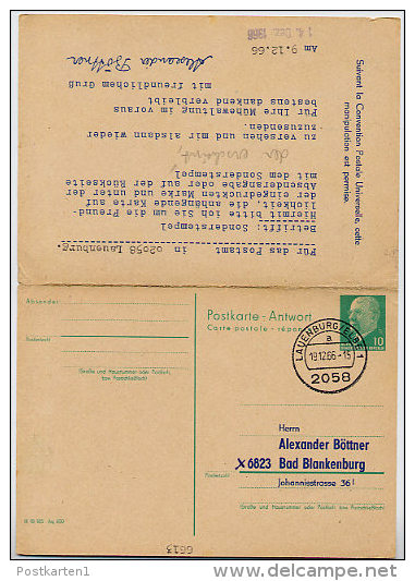 DDR P77 Postkarte Mit Antwort ZUDRUCK #1 Lauenburg 1966 - Privé Postkaarten - Gebruikt