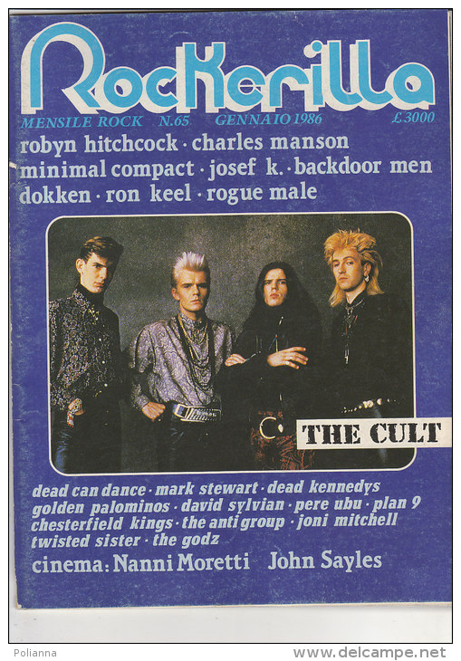 RA#34#33 MENSILE ROCK N.65/1986 ROCKERILLA - THE CULT/ROBYN HITCHCOCK/CHARLES MANSON/MINIMAL COMPACT/BACKDOOR MEN - Música