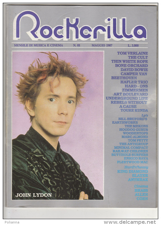 RA#34#46 MENSILE ROCK N.81/1987 ROCKERILLA - JOHN LYDON/THE CULT/TOM VERLAINE/DAVID BOWIE/THIN WHITE ROPE/BONE ORCHARD - Música