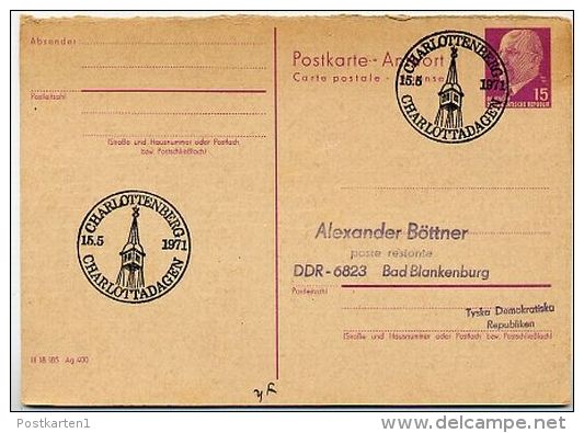 CHARLOTTADAGEN KLOCKSTAPEL 1971 Auf DDR  P78 A Antwort-Postkarte - Autres & Non Classés