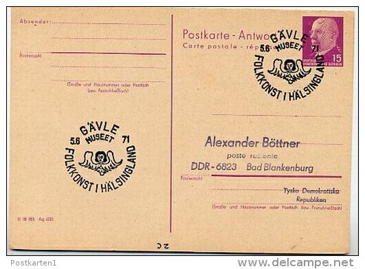 FOLKKONST GÄVLE 1971 Auf  DDR  P78 A Antwort-Postkarte - Altri & Non Classificati