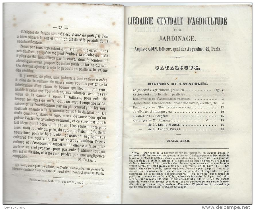 Agriculture/ Du Maîs, De Sa Culture Et Des Divers Emplois Dont Il Est Susceptible/ BASSET/ Paris / 1855  MDP21 - 1801-1900