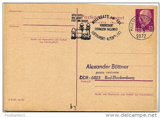 STIFT MILLSTATT AM SEE Österreich 1971 Auf DDR P78 A Antwort-Postkarte - Klöster