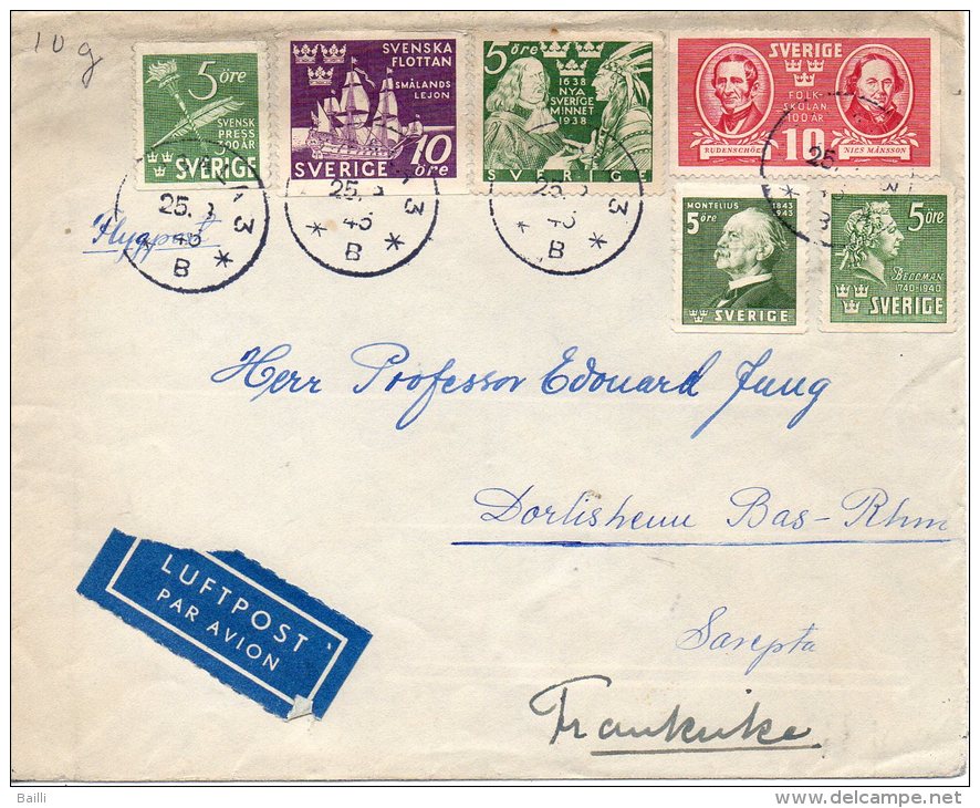 SUEDE LETTRE PAR AVION POUR LA FRANCE 1945 - 1930- ... Coil Stamps II