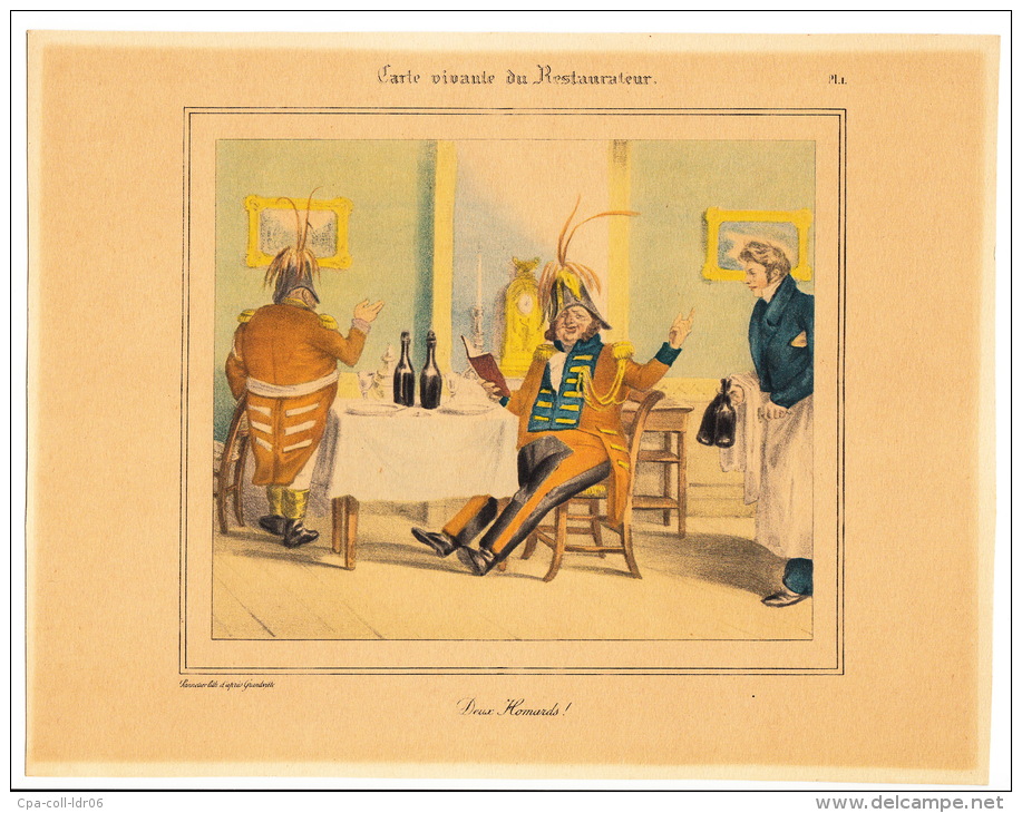 (Gastronomie). GRANDVILLE. Carte Vivante Du Restaurateur. Collection De 8 Gravures En Couleurs D'aprés Les Dessins De Gr - Prints & Engravings