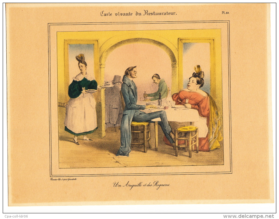 (Gastronomie). GRANDVILLE. Carte Vivante Du Restaurateur. Collection De 8 Gravures En Couleurs D'aprés Les Dessins De Gr - Prints & Engravings