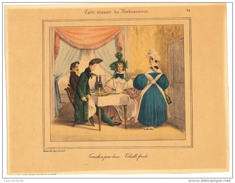 (Gastronomie). GRANDVILLE. Carte Vivante Du Restaurateur. Collection De 8 Gravures En Couleurs D'aprés Les Dessins De Gr - Prints & Engravings