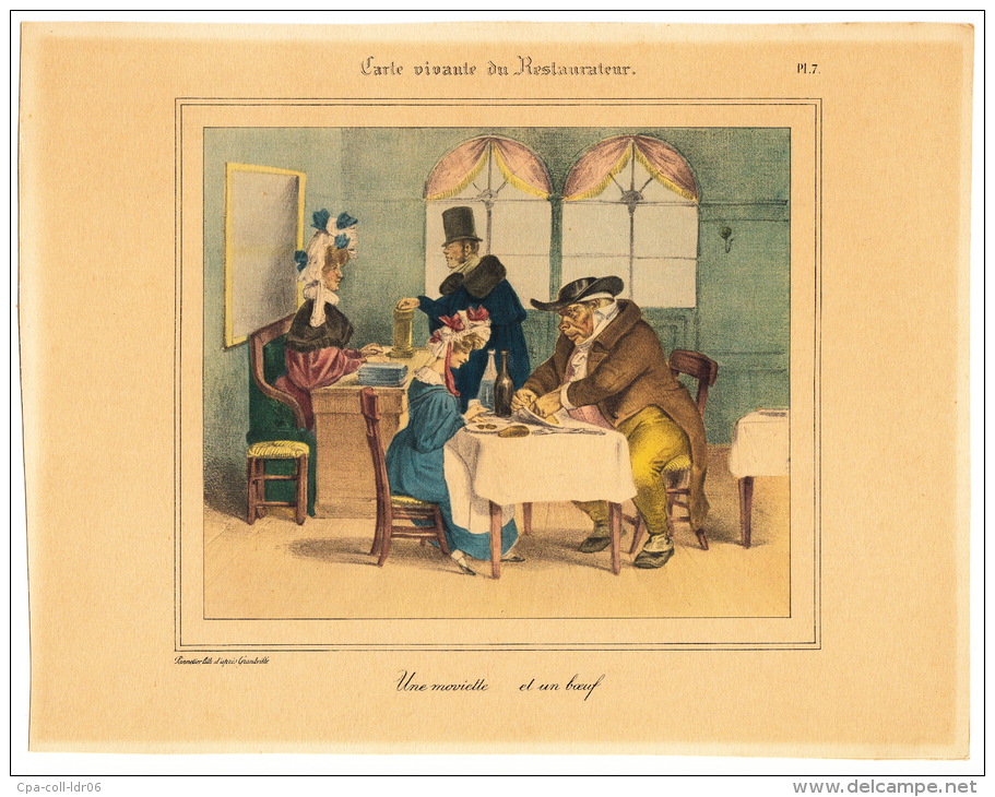 (Gastronomie). GRANDVILLE. Carte Vivante Du Restaurateur. Collection De 8 Gravures En Couleurs D'aprés Les Dessins De Gr - Prints & Engravings