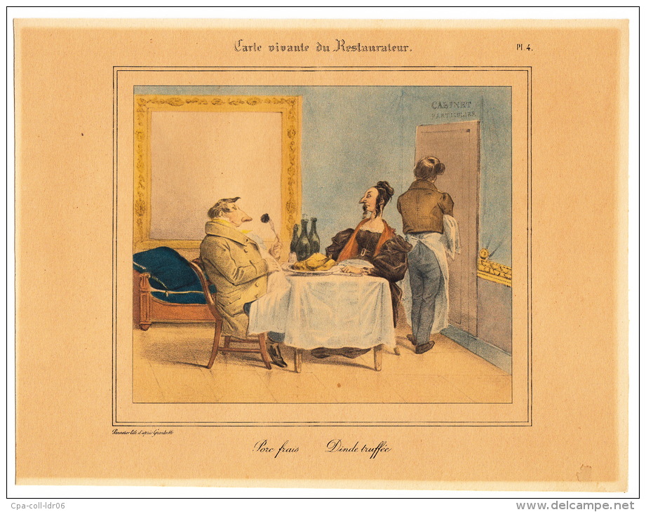 (Gastronomie). GRANDVILLE. Carte vivante du Restaurateur. Collection de 8 gravures en couleurs d'aprés les dessins de Gr