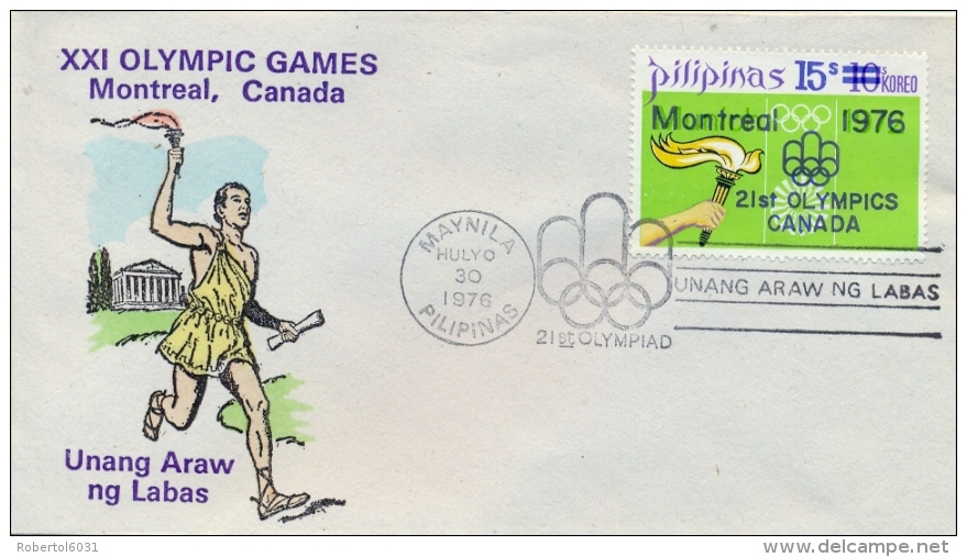 Philippines 1976 FDC Complete Issue 21th Summer Olympic Games In Montreal Surcharged 15 S. On 10 S. Olympic Games Munich - Estate 1976: Montreal